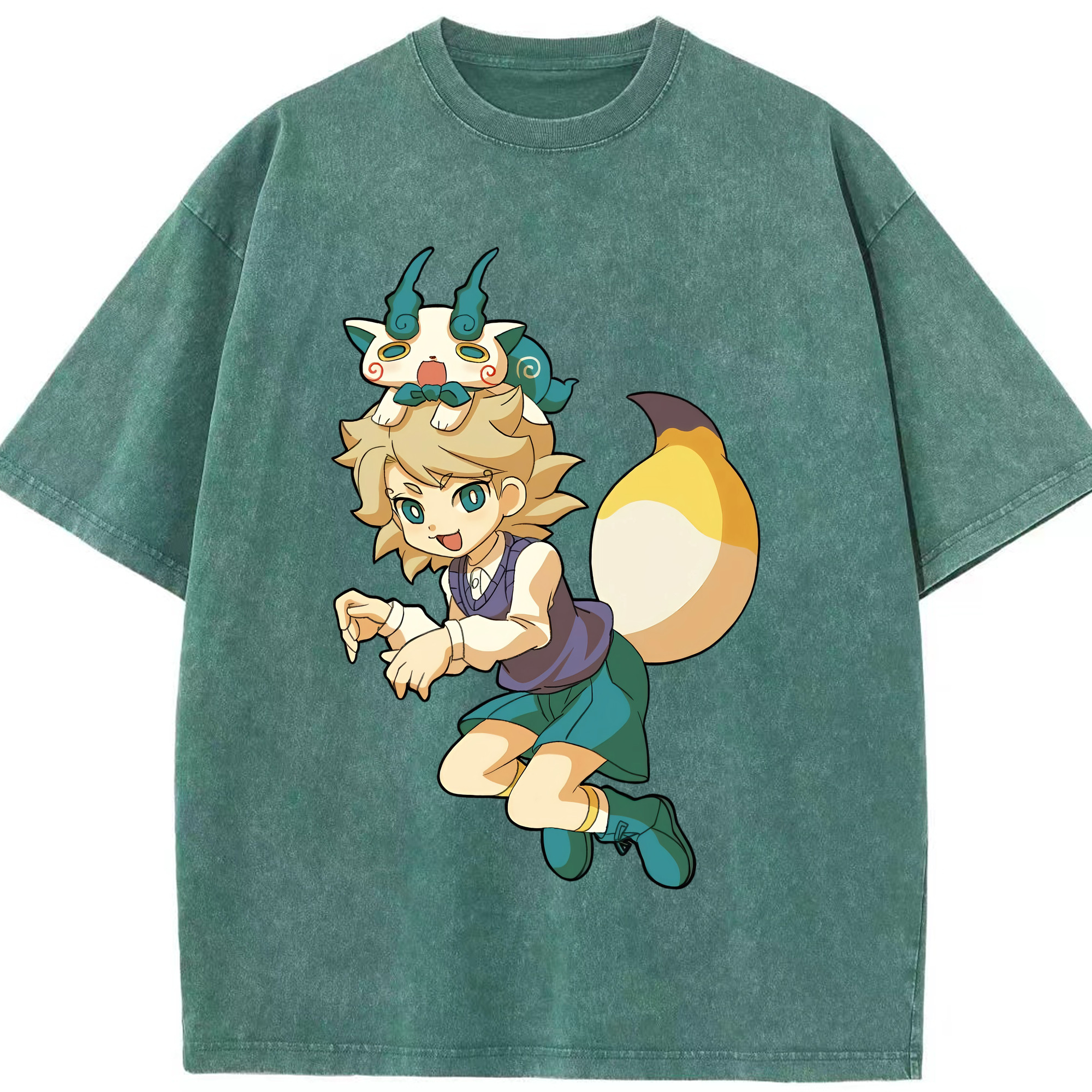 （画像用） 妖怪ウォッチ Yo-kai Watch 綿100% ヴィンテージ風 半袖Tシャツ（フロントプリント）
